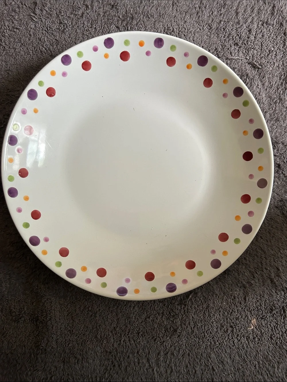 White Ceramic Serving Bowl with Multicolor Dot Accents